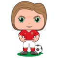 Cute big-headed girl football player illustration