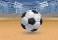 Soccer arena. Realistic european football stadium with grass field, lights and spotlights. 3d ball sport game playground