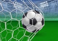 Soccer arena. Realistic european football stadium with grass field, lights and spotlights. 3d ball sport game playground