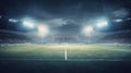 Soccer arena. Realistic european football stadium with grass field, lights and spotlights. Banner sport