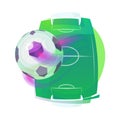 Soccer or association football ball and pitch