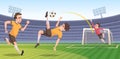 Soccer background with sport character football players on the field