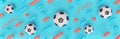 Soccer ball abstract sports background. horizontal banner. 3d rendering