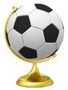 Soccer ball as terrestrial globe on golden stand