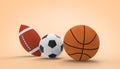 Soccer Ball,Basketball , American football Sports on Orange color Background Royalty Free Stock Photo