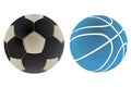 Soccer ball and basketball isolated on white background. Illustration design Royalty Free Stock Photo