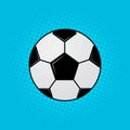 Soccer ball on blue background. Football banner in pop art style. Funny cartoon sport vector illustration. Easy to edit design Royalty Free Stock Photo
