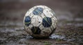 A Weathered Soccer Ball Sits Nestled In Damp Earth After A Spirited Game The Mud Clinging To Its Surface Showcasing The Intensity Royalty Free Stock Photo