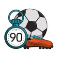 Soccer ball with boot and timer sport cartoons