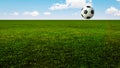 Soccer ball bouncing on green grass