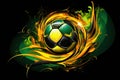 Soccer ball in Brazilian colors. Generative AI Royalty Free Stock Photo