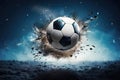 Soccer ball breaking through the ground with smoke on ground Royalty Free Stock Photo