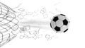 Soccer ball breaking tearing nets isolated goal win - 3d rendring Royalty Free Stock Photo
