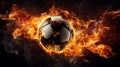 Soccer ball in burning fire flames Generative AI Royalty Free Stock Photo