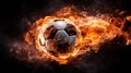 Soccer ball in burning fire flames Generative AI Royalty Free Stock Photo