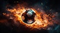 Soccer ball in burning fire flames Generative AI Royalty Free Stock Photo