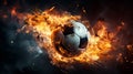 Soccer ball in burning fire flames Generative AI Royalty Free Stock Photo