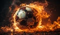 a soccer ball burning with flames generative AI Royalty Free Stock Photo