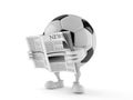 Soccer ball character reading newspaper