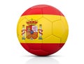 Soccer Ball, Classic soccer ball painted with the colors of the flag of Spain and apparent leather texture in studio, 3D illustrat