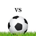 Soccer ball closeup. Teams adversaries. Soccer stadium grass field on a white background. Royalty Free Stock Photo