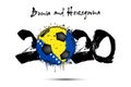 2020 and soccer ball in color of Bosnia and Herzegovina flag Royalty Free Stock Photo