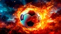 soccer ball in a colorful explosion of fire energy and movement, sports performance, made with Generative AI Royalty Free Stock Photo