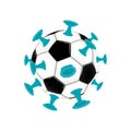 Soccer ball coronavirus infection. Cancellation of football events and soccer matches. 2019-nCoV. 2020. Icon. Isolated