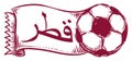 Soccer Ball and Ribbon with Qatar Sign in Maroon Color, Vector Illustration