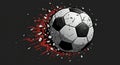 A soccer ball is depicted dramatically breaking through a dark Royalty Free Stock Photo