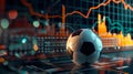 Soccer ball on digital background representing sports analytics and technology. futuristic football concept visualizing