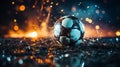 Soccer ball on dirty field at end of game closeup