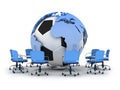 Soccer ball, earth globe and office chairs