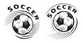 Soccer ball emblem set. Football and soccer badge or sports mascot. Vector sketch illustration isolated Royalty Free Stock Photo