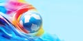 Soccer ball with fantasy colors, trendy color 2024. Poster or flyer design. Close-up.