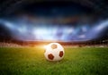 Soccer ball on the field of stadium Royalty Free Stock Photo