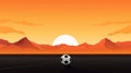 Soccer ball on the field at sunset background. Vector illustration Royalty Free Stock Photo