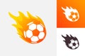 Soccer ball in fire flame. Football fireball cartoon icon. Fast ball logo in motion isolated