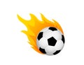 Soccer ball in fire flame. Football fireball cartoon icon. Fast ball logo in motion isolated Royalty Free Stock Photo