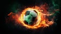 Soccer ball in fire flames isolated on black background. 3d illustration Generative AI Royalty Free Stock Photo