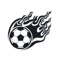 Soccer ball on fire, flames. Monochrome vector illustration Royalty Free Stock Photo