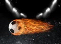 Soccer ball of fire at the stadium