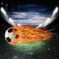 Soccer ball of fire at the stadium Royalty Free Stock Photo