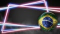 Soccer ball in flag colors on abstract neon background. Brazil Royalty Free Stock Photo