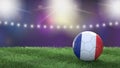 Soccer ball in flag colors on a bright blurred stadium background. France. Royalty Free Stock Photo