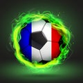 Soccer ball Flag of France in a green flame