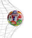 Soccer ball flags soccer goal 3d-illustration Royalty Free Stock Photo