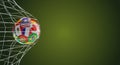 Soccer ball flags soccer goal 3d-illustration Royalty Free Stock Photo