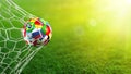 Soccer Ball Flags In Goal Royalty Free Stock Photo