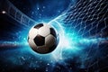 Soccer ball flew into net of the goal. Generative AI